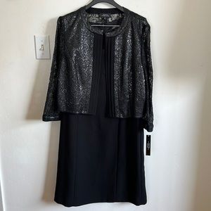 Tahari Arthur S. Levine Black Dress With Embossed Laced Jacket Size 12 NWT
